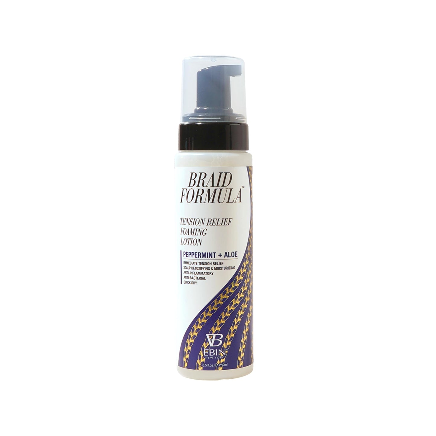 EBIN NEW YORK Braid Formula Tension Relief Foaming Lotion Peppermint & Aloe 8.5 fl. oz. 250ml Nourishing and Hydration, Style your Braids with Ease, Frizz Control