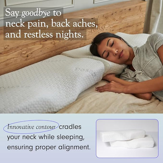 Dosaze Contoured Orthopedic Pillow, Queen Size Bed Pillow for Neck Pain Relief - Medium Firm, Bed Pillow for Back, Stomach and Side Sleepers, CertiPUR-US/Oeko-Tex
