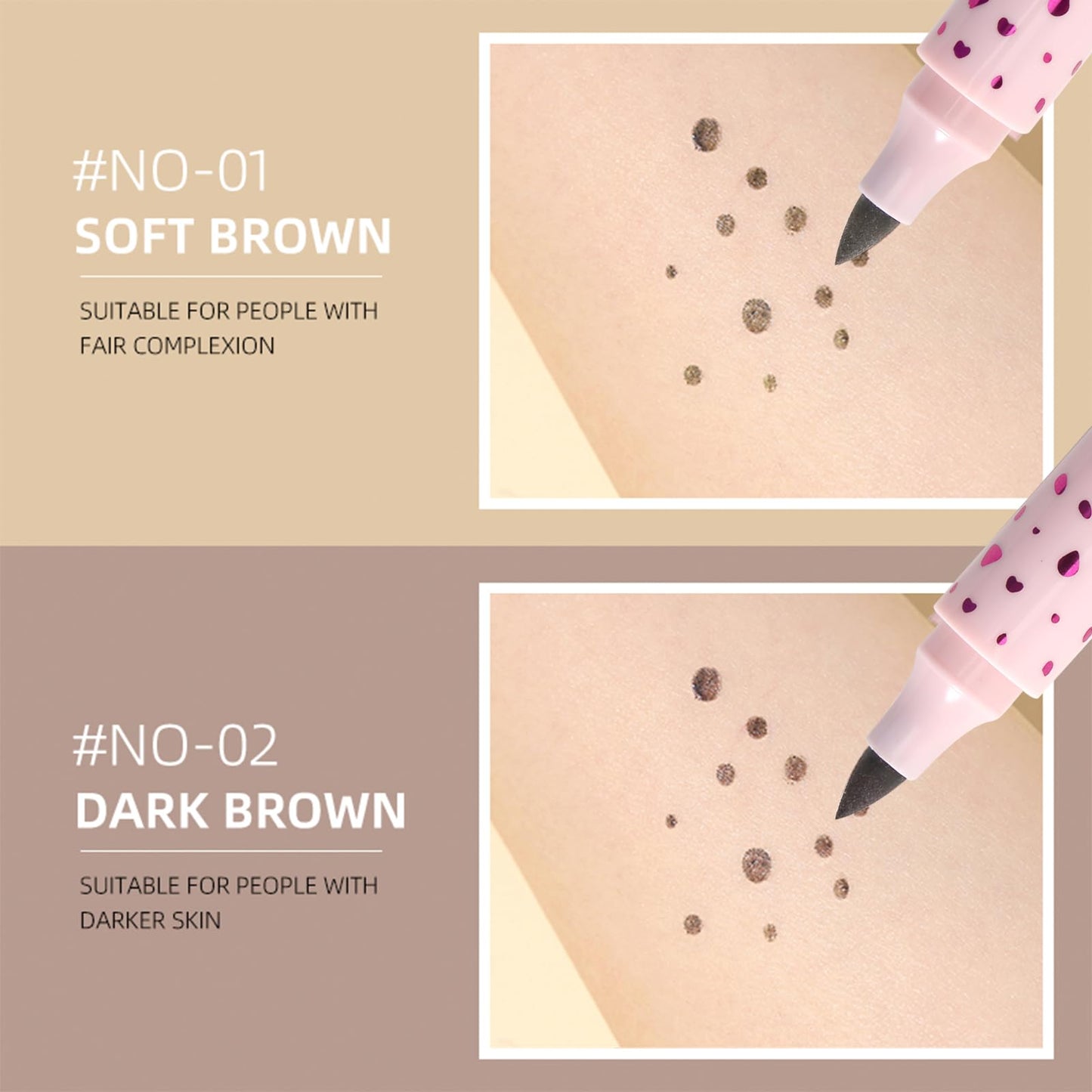 Erinde 2PCS Freckle Pen, Natural Lifelike Freckle Makeup Pen Magic Freckle Color, Waterproof Longlasting Soft Dot Sopt Pen for Natural Effortless Sunkissed Makeup, Dark Brown&Light Brown
