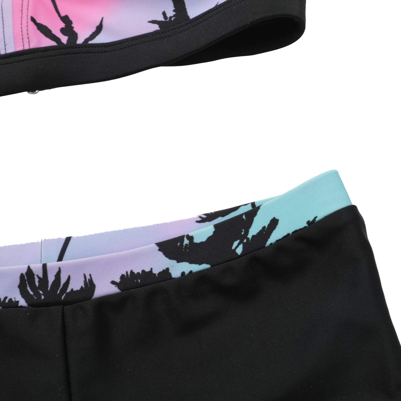 DUSISHIDAN Girls V Neck Bikini with Swim Shorts,Two Piece Swimsuits with Hawaiian Coconut Tree Print Bathing Suits, Size 10 12