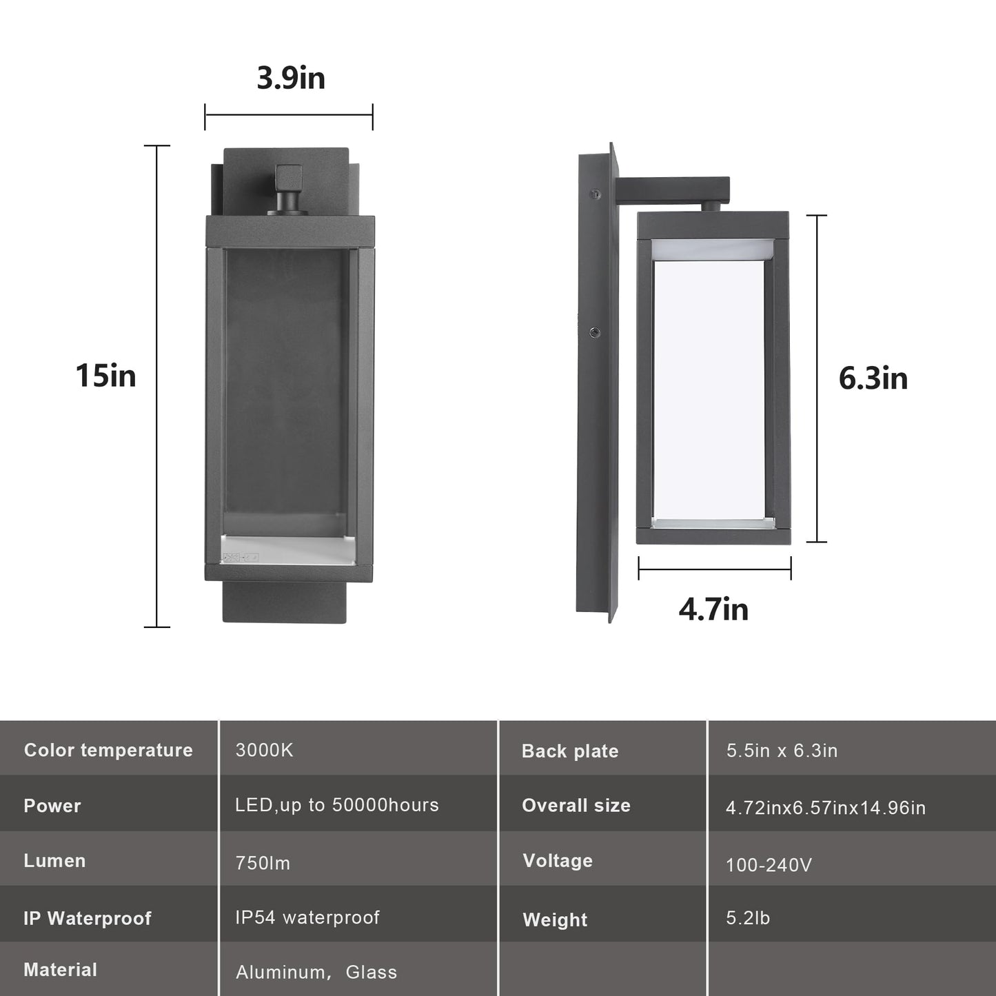 2 Pack PIR Motion Sensor Outdoor Lights, LED Integrated Porch 750 Lumen Outside Wall Light with Clear Glass, Modern Exterior Fixture, 3000K Sconce for House Patio Garage Yard Front Door Dark Grey