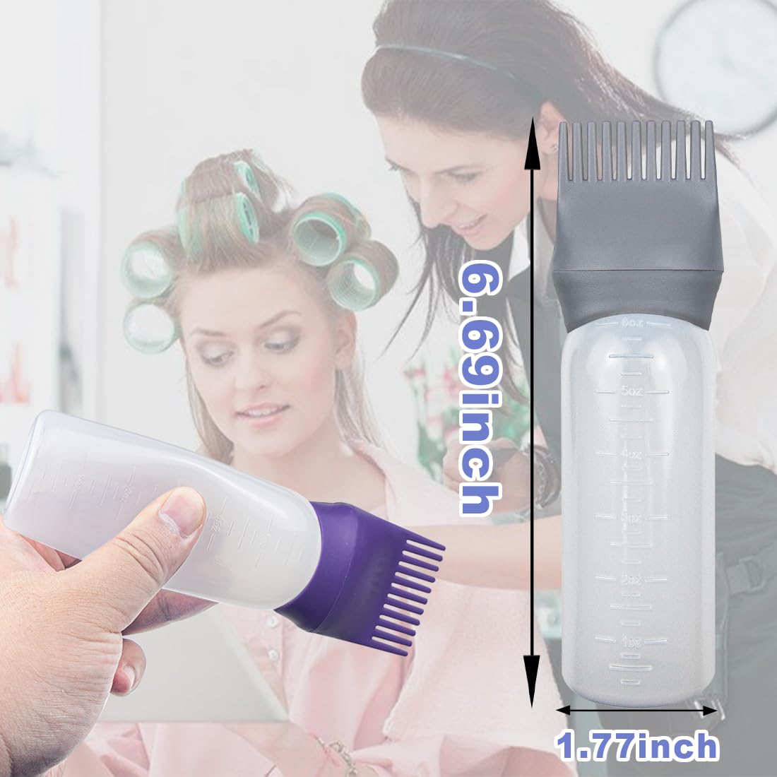 ELANE 4 Pack Root Comb Applicator Bottle for Hair Oiling, Dye, Shampoos and Salons (Purple+Grey)