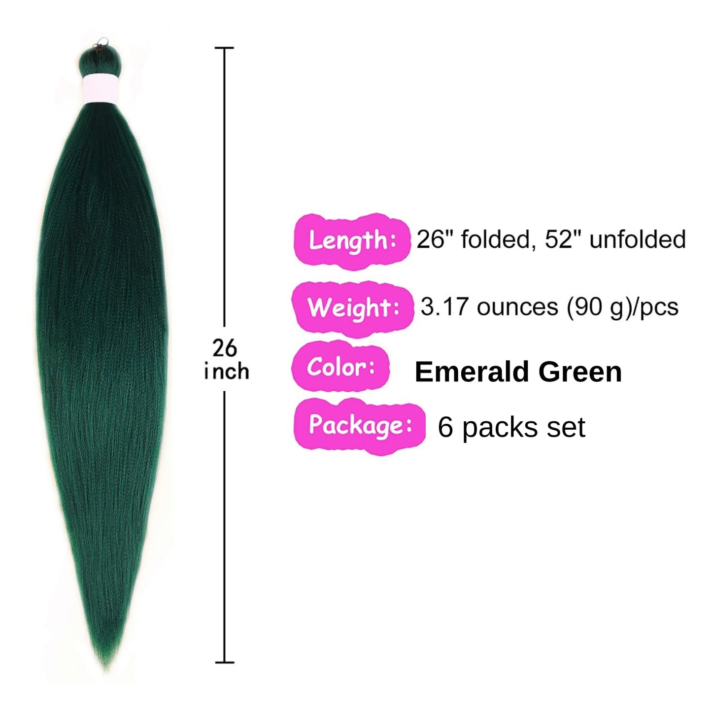 Emerald Green Braiding Hair Pre Stretched Box Braids Hair Extension for Braiding 6 Packs