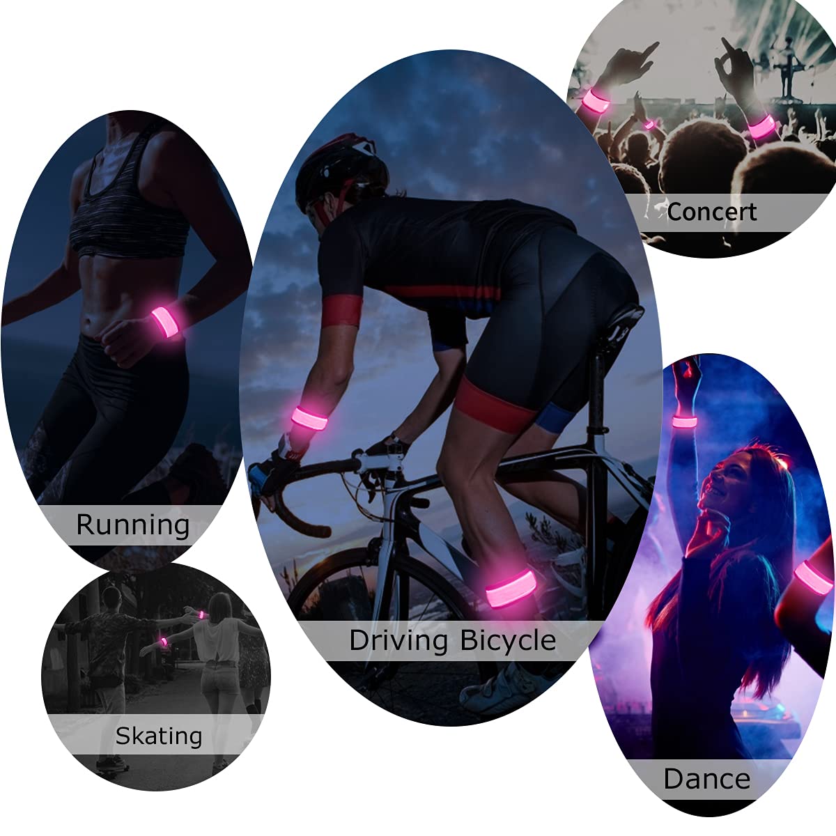 esonstyle Pack of 6 LED Light Up Band Slap Bracelets Night Safety Wrist Band for Cycling Walking Running Concert Camping Outdoor Sports (6 pcs-Pink)