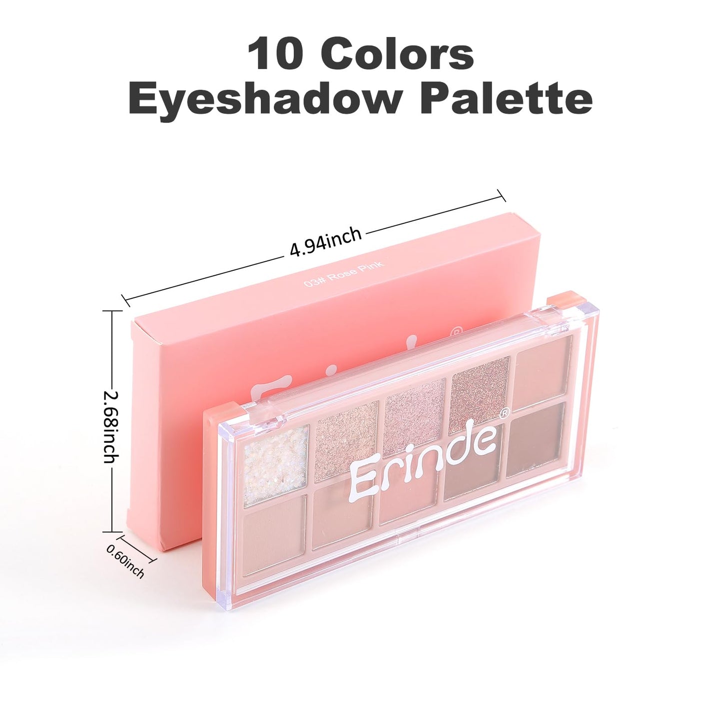 Erinde 10 Colors Eyeshadow Palette Makeup - Matte Shimmer Glitter Eye Shadow, Natural-Looking Korean Eye Makeup, Ultra-Blendable, High Pigmented, Pink Christmas Eyeshadow Palette with Brush, Rose Pink