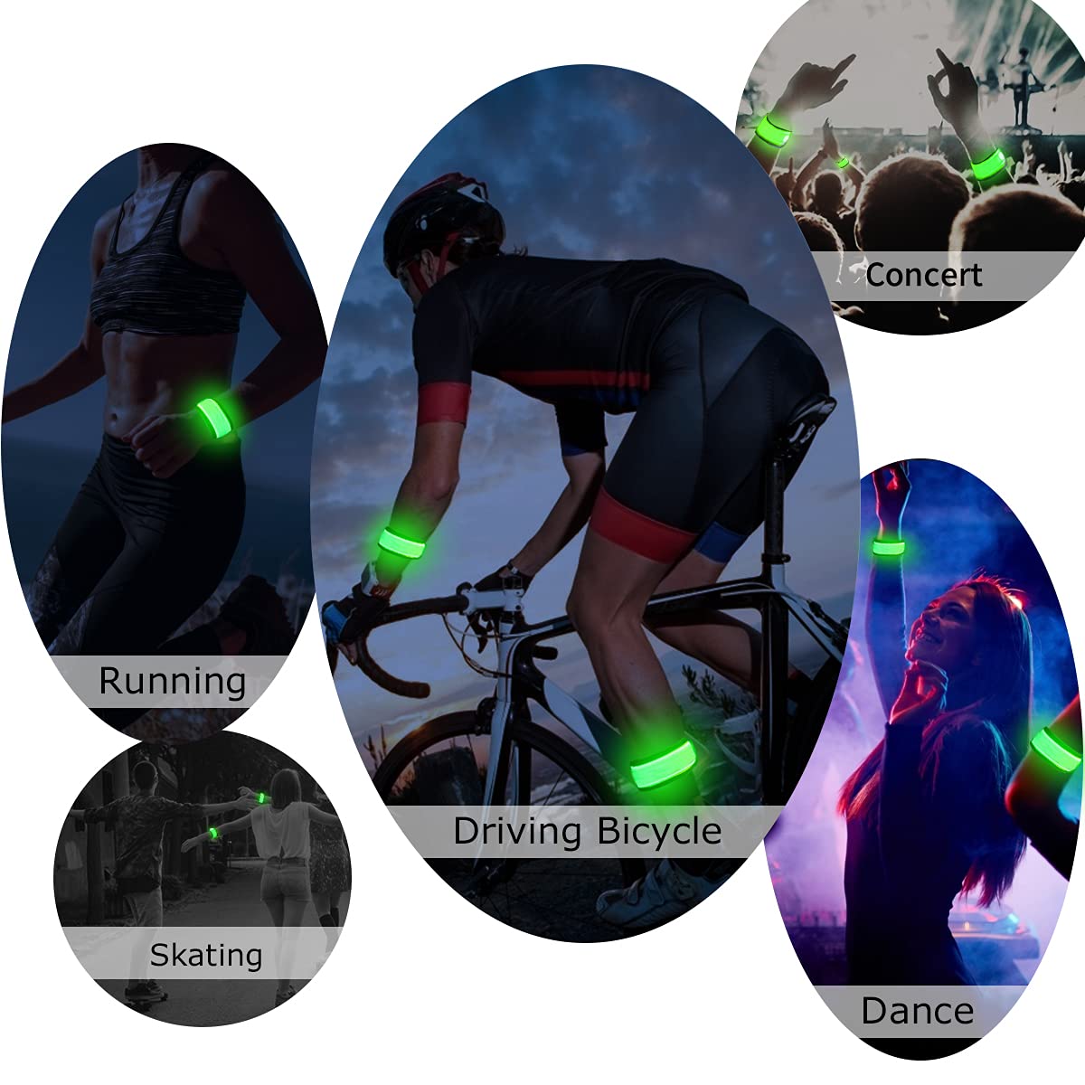 esonstyle Pack of 6 LED Light Up Band Slap Bracelets Night Safety Wrist Band for Cycling Walking Running Concert Camping Outdoor Sports (6 pcs-Green)