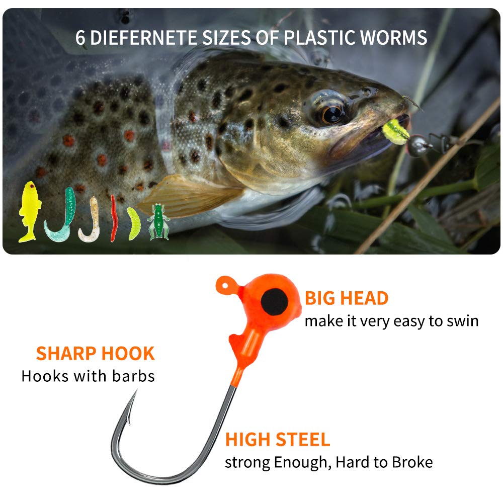 24Pcs Fishing Lures Kit for Freshwater Bait Tackle Kit for Bass Trout Salmon Fishing Accessories Tackle Box Including Spoon Lures Soft Plastic Worms Crankbait Jigs Fishing Hooks Topwater Lures