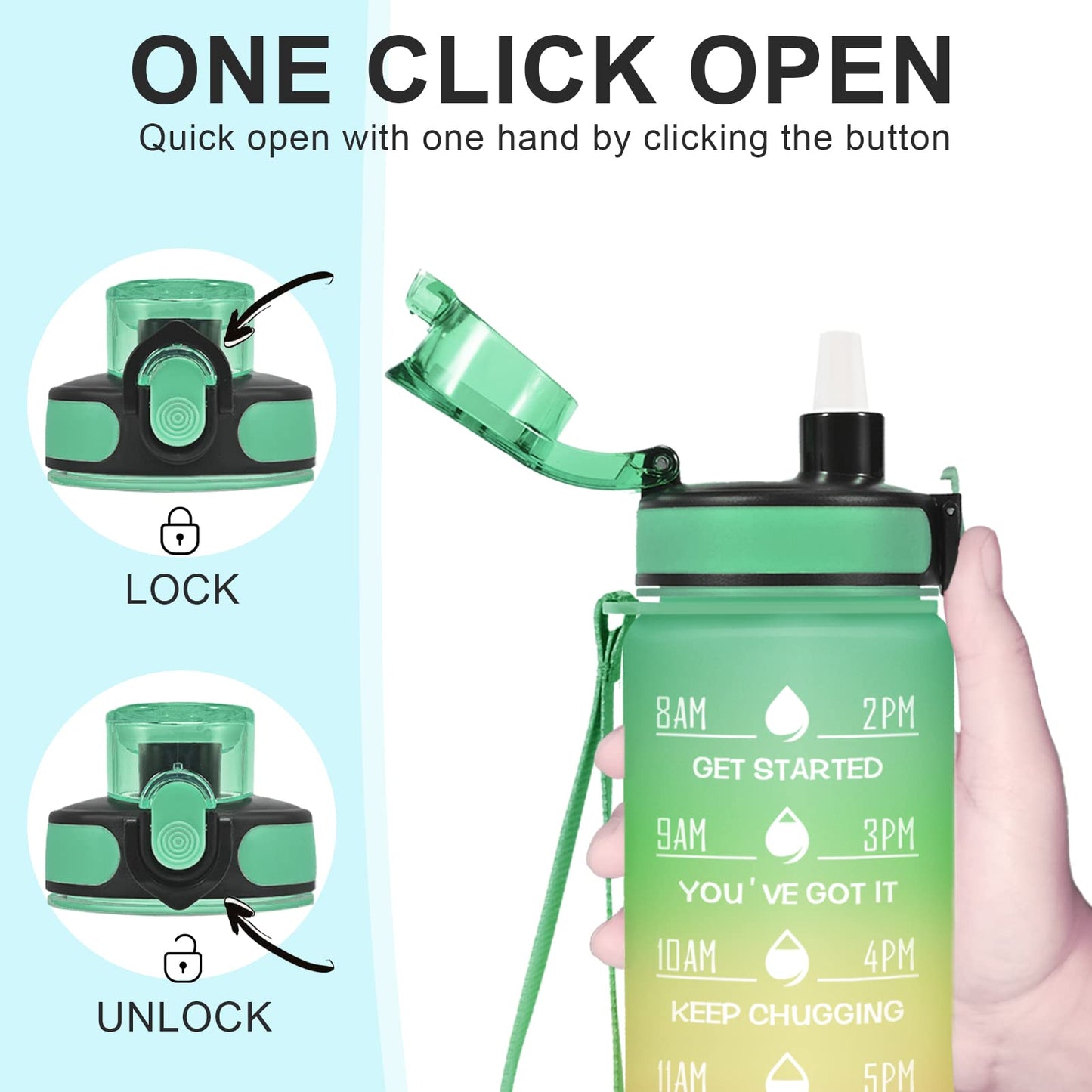 Enerbone 32 oz Water Bottle, Leakproof BPA & Toxic Free, Motivational Water Bottle with Times to Drink and Straw, Fitness Sports Water Bottle with Strap for Office, Gym, Outdoor Sports