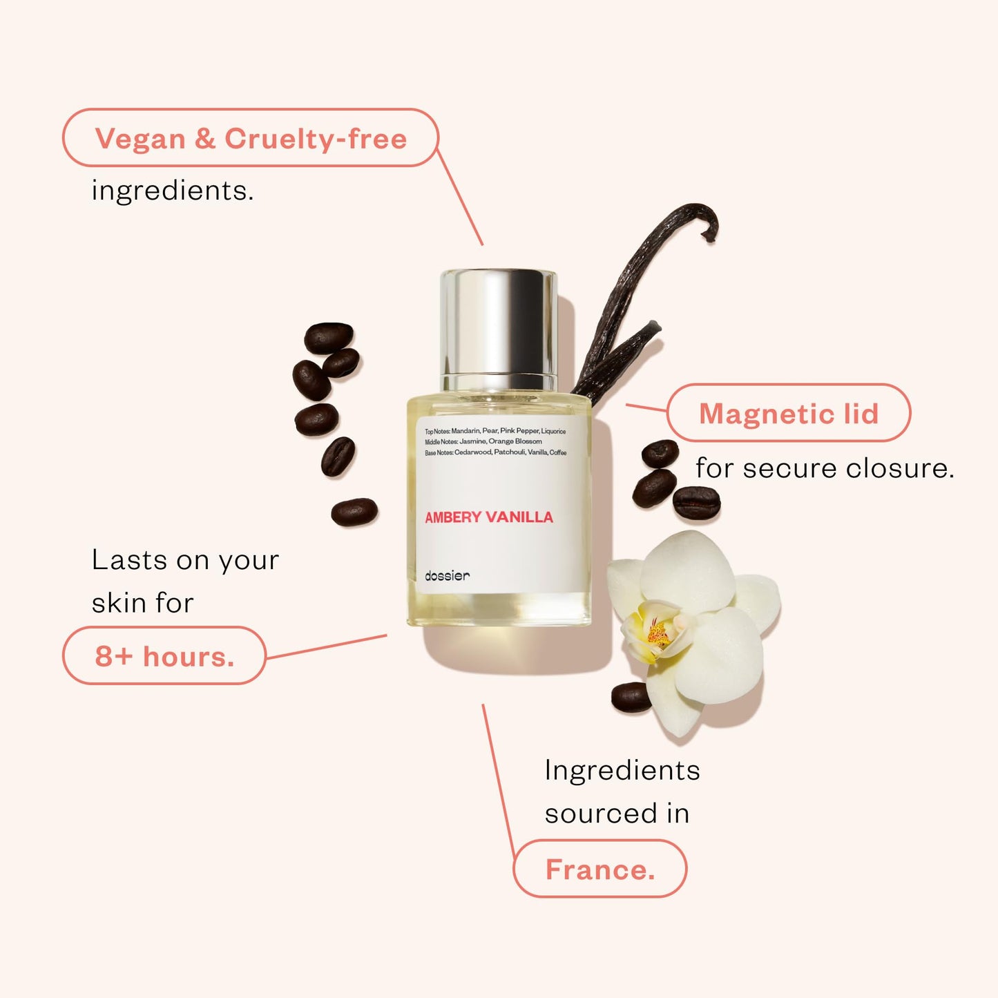 Dossier - Ambery Vanilla 3.4Oz (100ml) - Eau de Parfum - Luxury Perfume - Long-lasting Fragrance - Feminine
