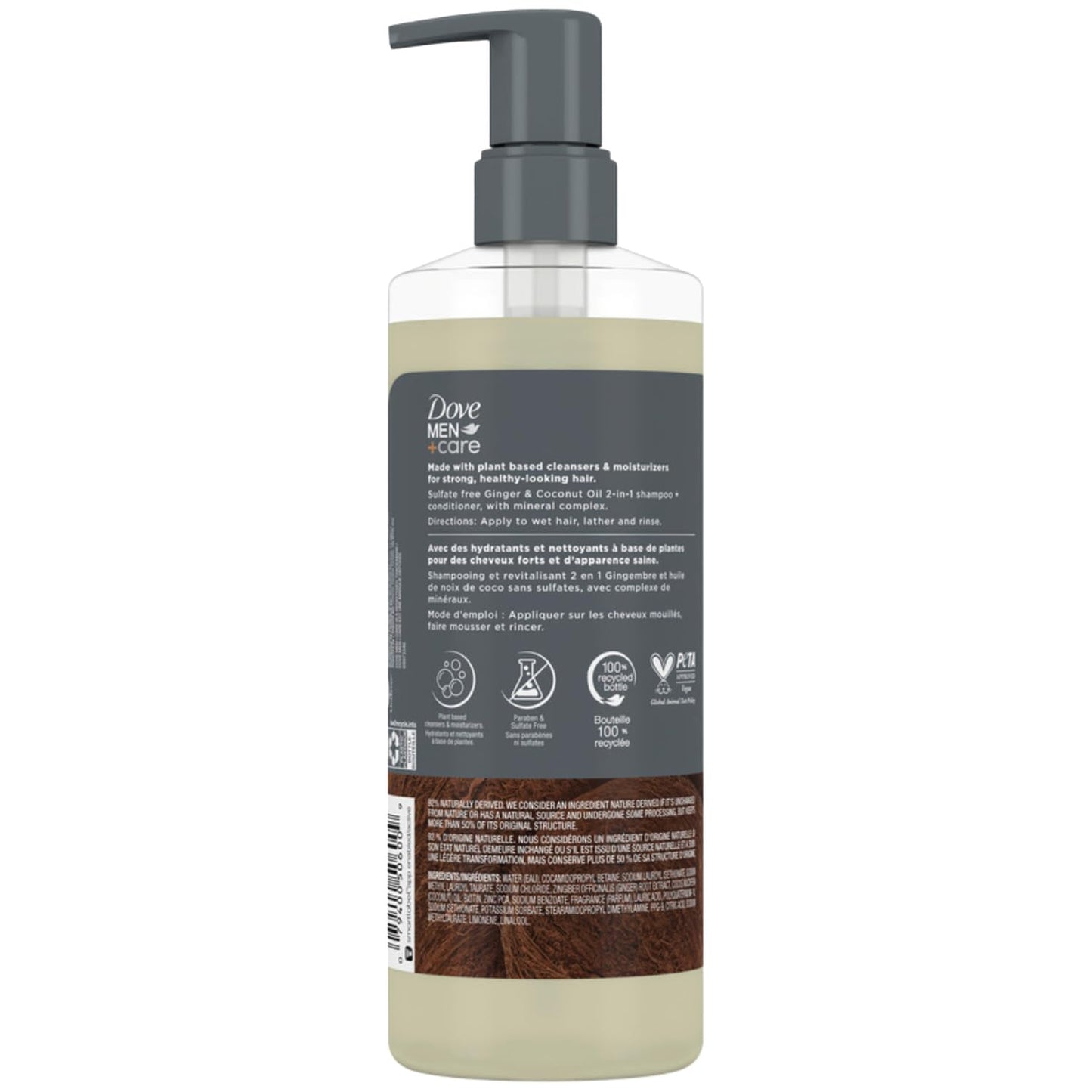DOVE MEN + CARE 2-in-1 Shampoo & Conditioner, Ginger & Coconut Oil, Hydration – Men’s Shampoo & Conditioner, Sulfate-Free, with Biotin & Zinc for Strong, Healthy Hair, 17.5 Oz (Pack of 4)