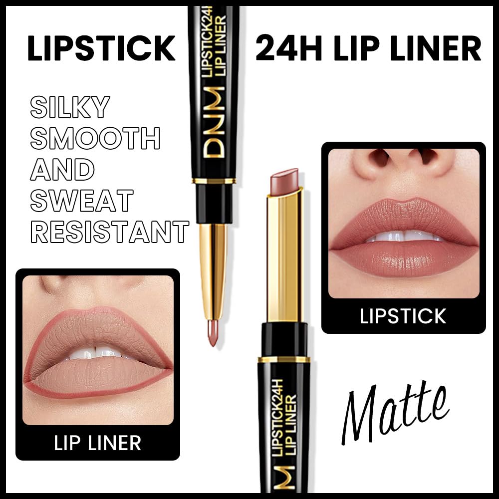 2-in-1 Fairest Nude Velvet Lip Liner & Lipstick Set Kit for Women, DNM Matte Lips Kit with Lip Liner Lip Stains Long Lasting Waterproof 24 Hour Lipstick and Lip Liners Combo Lipliners Pencil Set 47