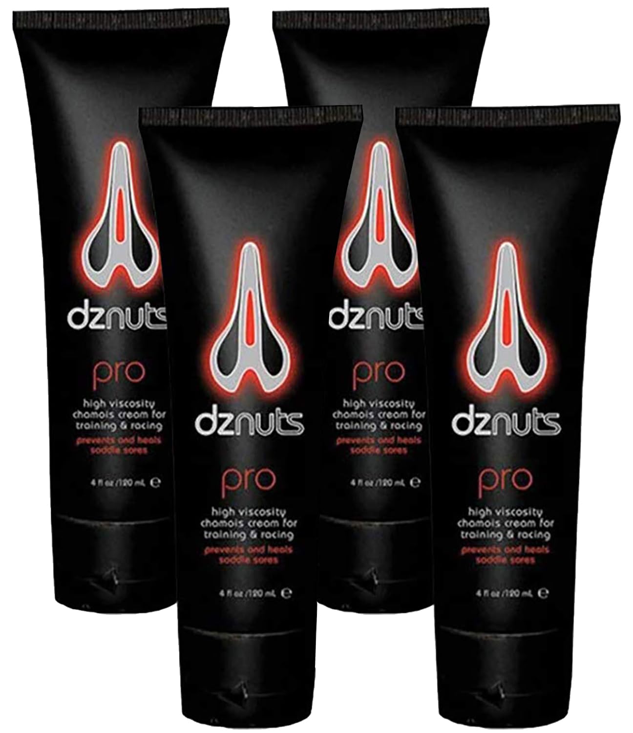 dznuts Men's Pro Chamois Cream, Anti -Chafing Cream for Saddle Sores, Chafing, Rubbing, Inner Thighs Friction for Cyclists, Runners, Triathletes - 4 Pack (4 Fl Oz Each)
