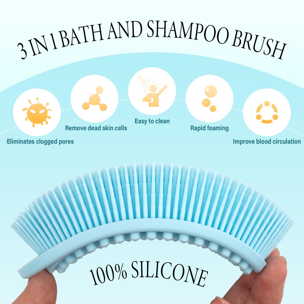 3 Pack Silicone Body Scrubber, Exfoliating Body Scrubber, Soft Silicone Loofah for Women Men, Body Scrubber Fit for Sensitive and All Kinds of Skin, Clean and Sanitary Rapid Foaming
