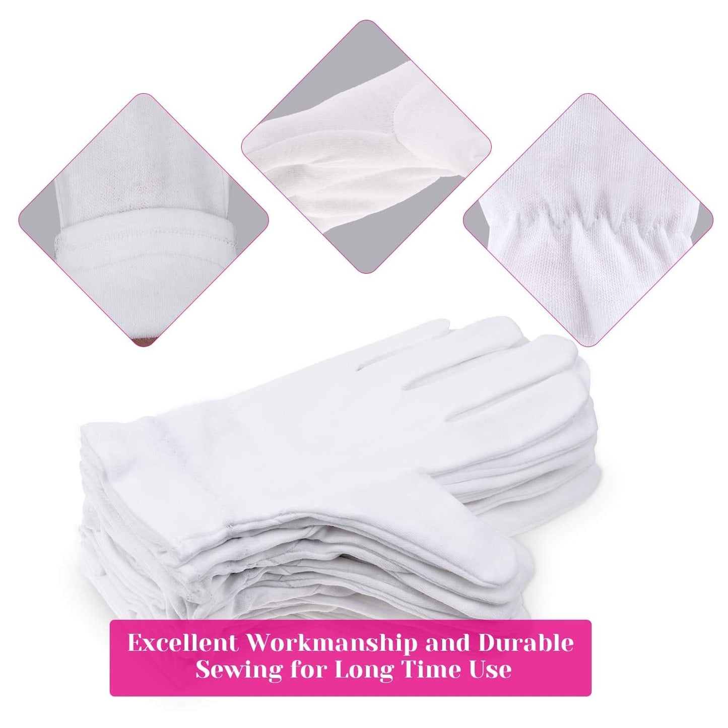 100 Percent Cotton Gloves for Dry Hands Eczema, Selizo 10 Pairs White Cotton Gloves for Women Dry Hands Moisturizing Cosmetic Sensitive Irritated Skin Spa