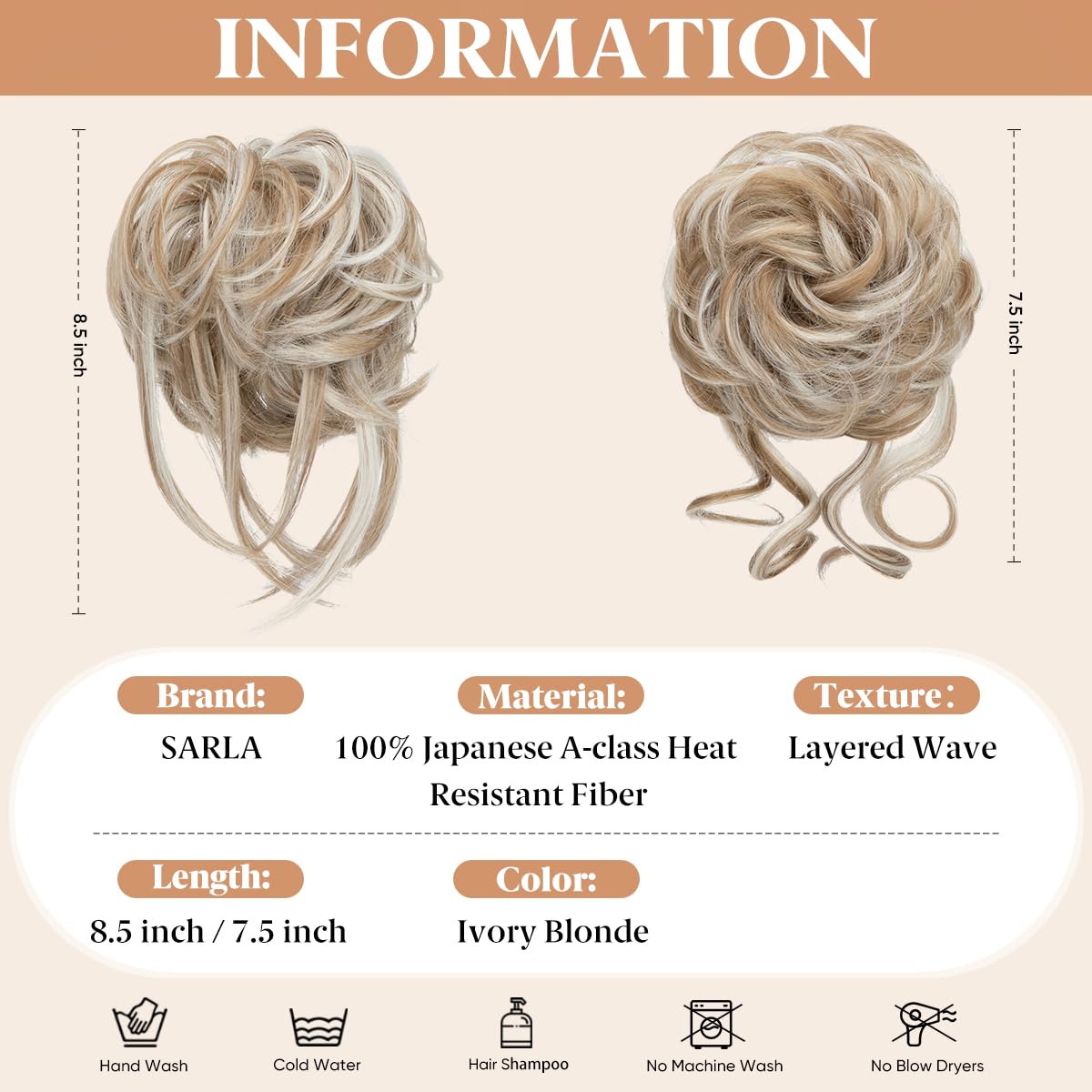 SARLA 2PCS Messy Bun Hair Pieces for Women Detachable Claw Clip Wavy Curly Synthetic Hairpieces for Updos with Tendrils Fake Scrunchies Ponytail Extension Ivory Blonde