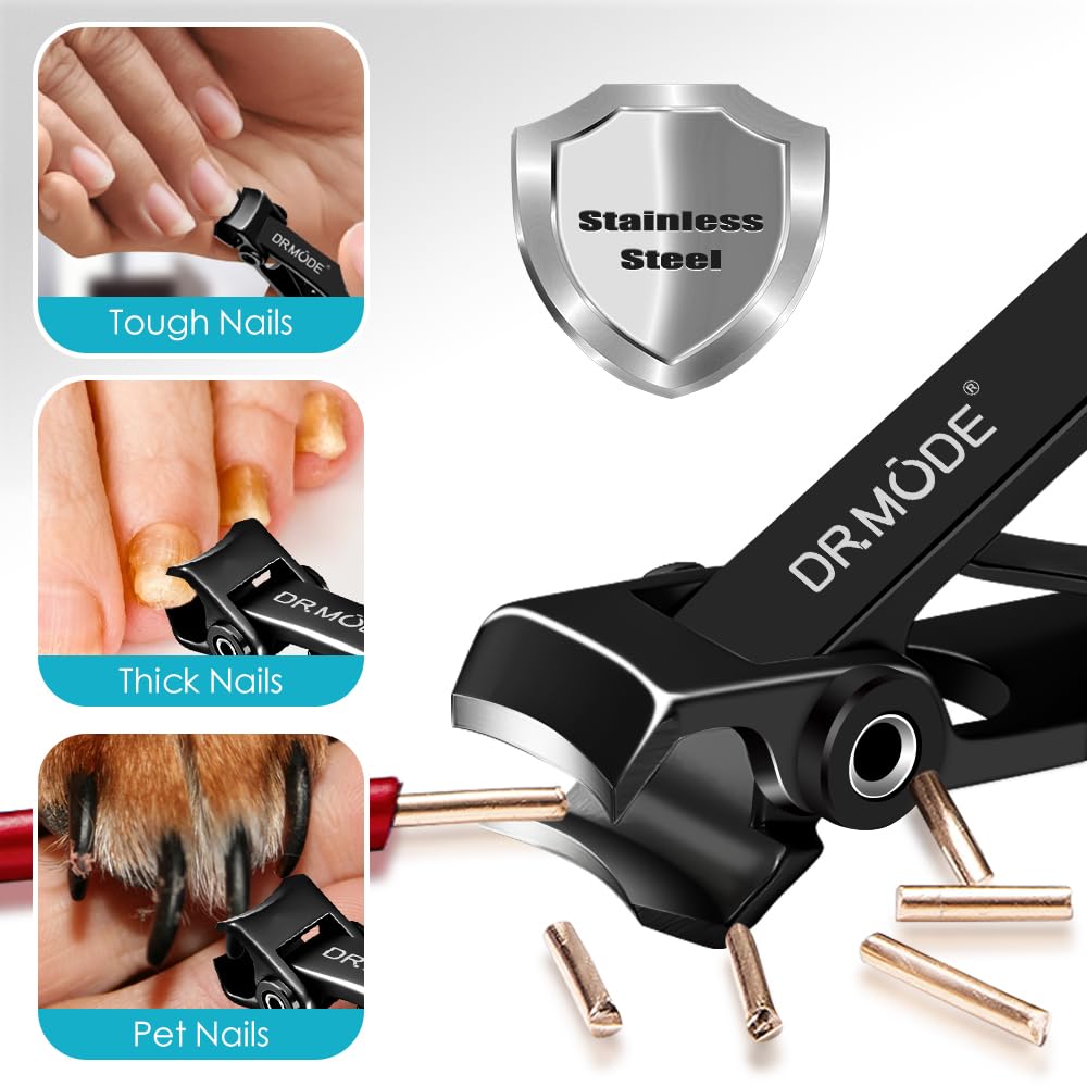 DRMODE Nail Clippers for Men Thick Nails, Heavy Duty Toenail Clippers for Seniors Thick Toenails with 16MM Wide Jaw, Sharp Stainless Steel Large Finger Nail Clippers Adult Cutter Trimmer with File