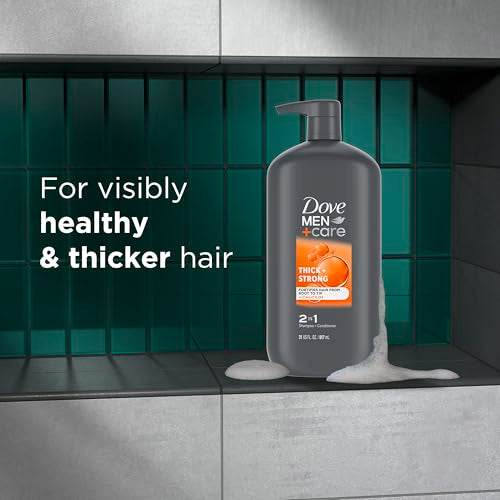 DOVE MEN + CARE 2-in-1 Shampoo + Conditioner Thick + Strong for Fortifying Hair from Root to Tip, with Calcium, 31 oz