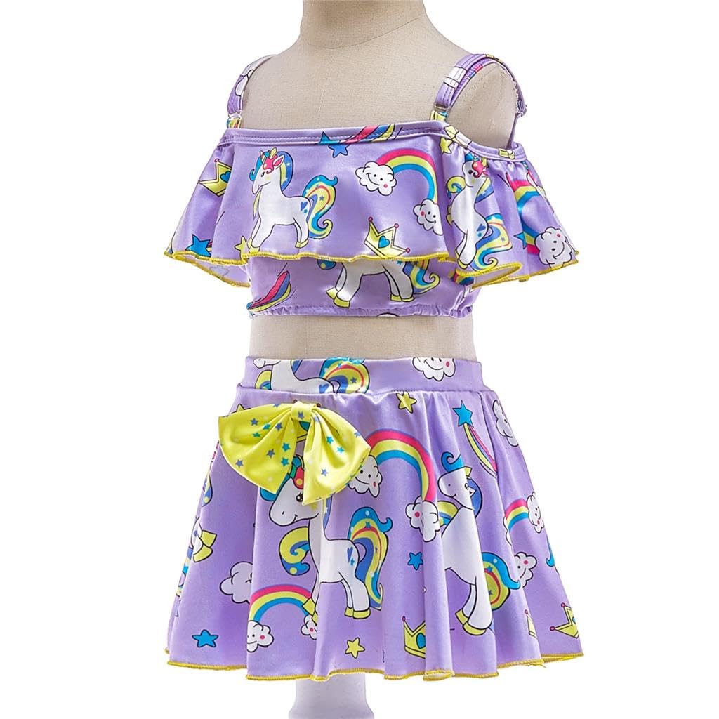 Dressy Daisy Unicorn Swimsuit Bathing Suit Swimwear 2 Piece Tankini with Swim Dress for Little Girls Size 5, Purple