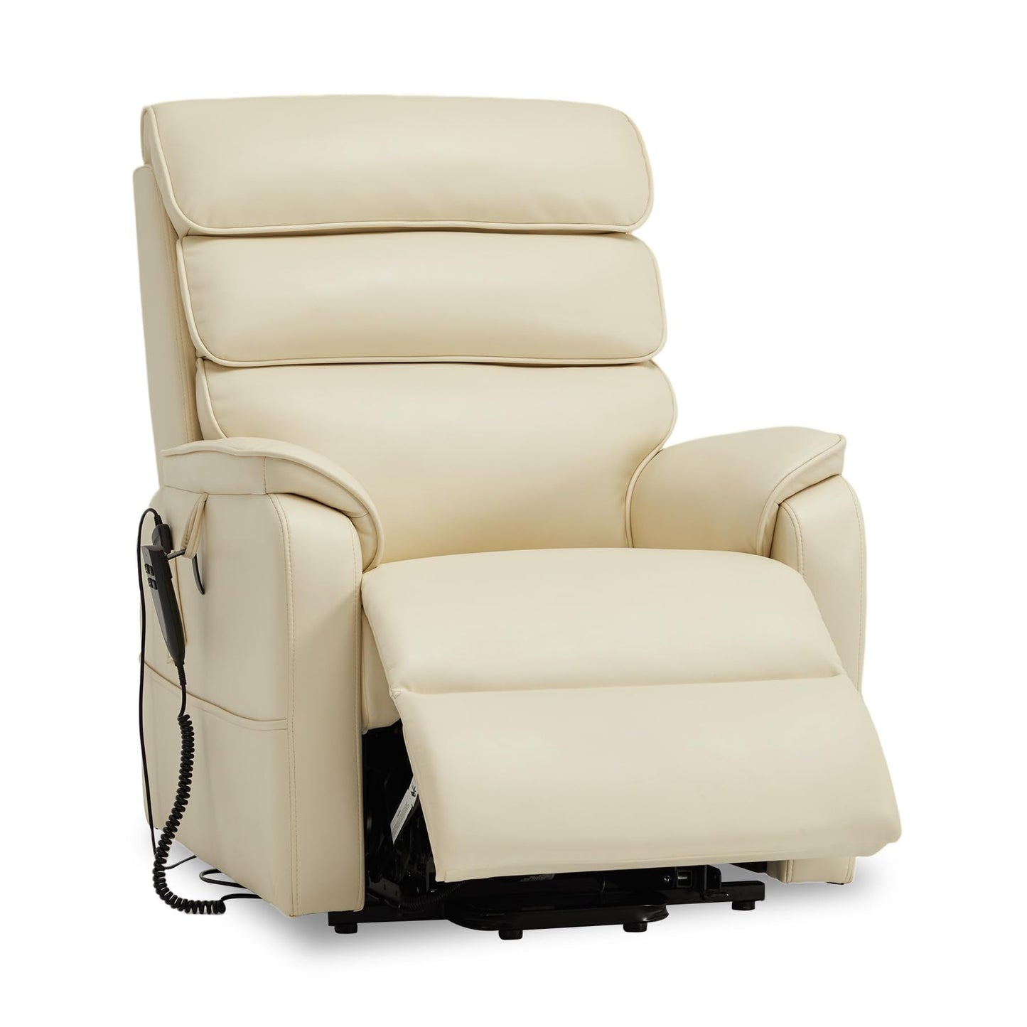 DYNOX Medium Power Dual Motor Lift Recliners Chairs for Elderly Lay Flat Lift Chair with Infinite Positions, Heat & Massage, Supports 300 LBS(9188,Faux Leather,Cream)