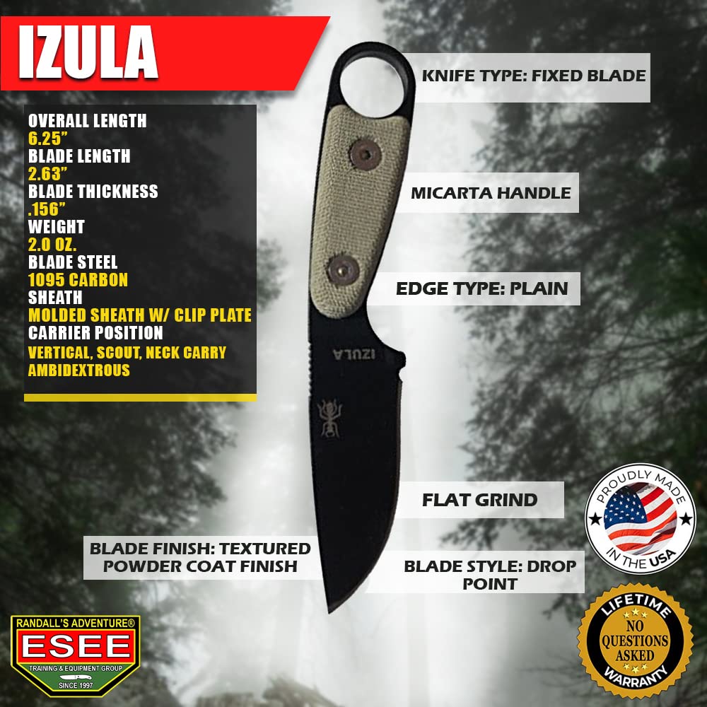 ESEE Knives Izula-B w/Handle, Molded Polymer Sheath, and Clip Plate