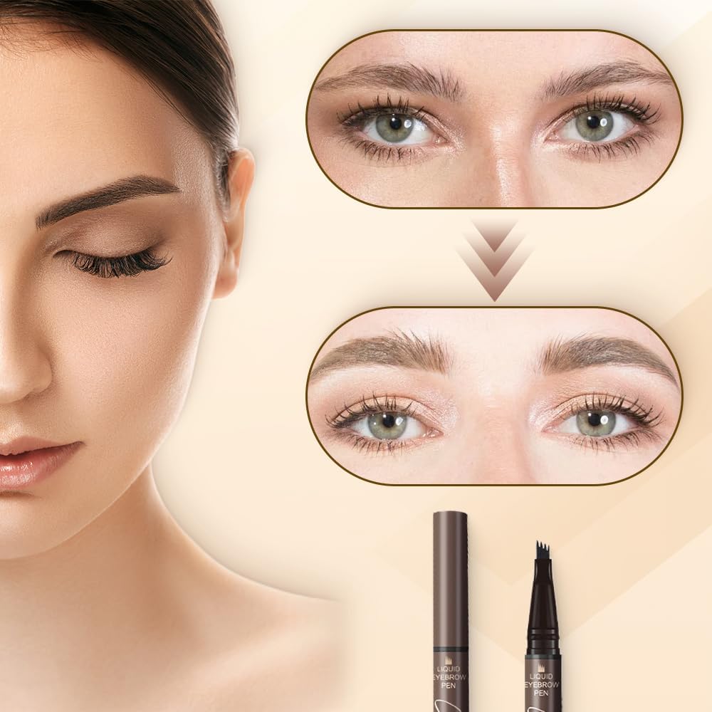 2 in 1 Eyebrow Pencil, 2025 NEW Magic Eyebrow Tattoo Pencil 4 Fork Tip, Waterproof Eyebrow Pen Microblading Eyebrow Pencil Natural Fine Stroke Eyebrow Pen (Grey)