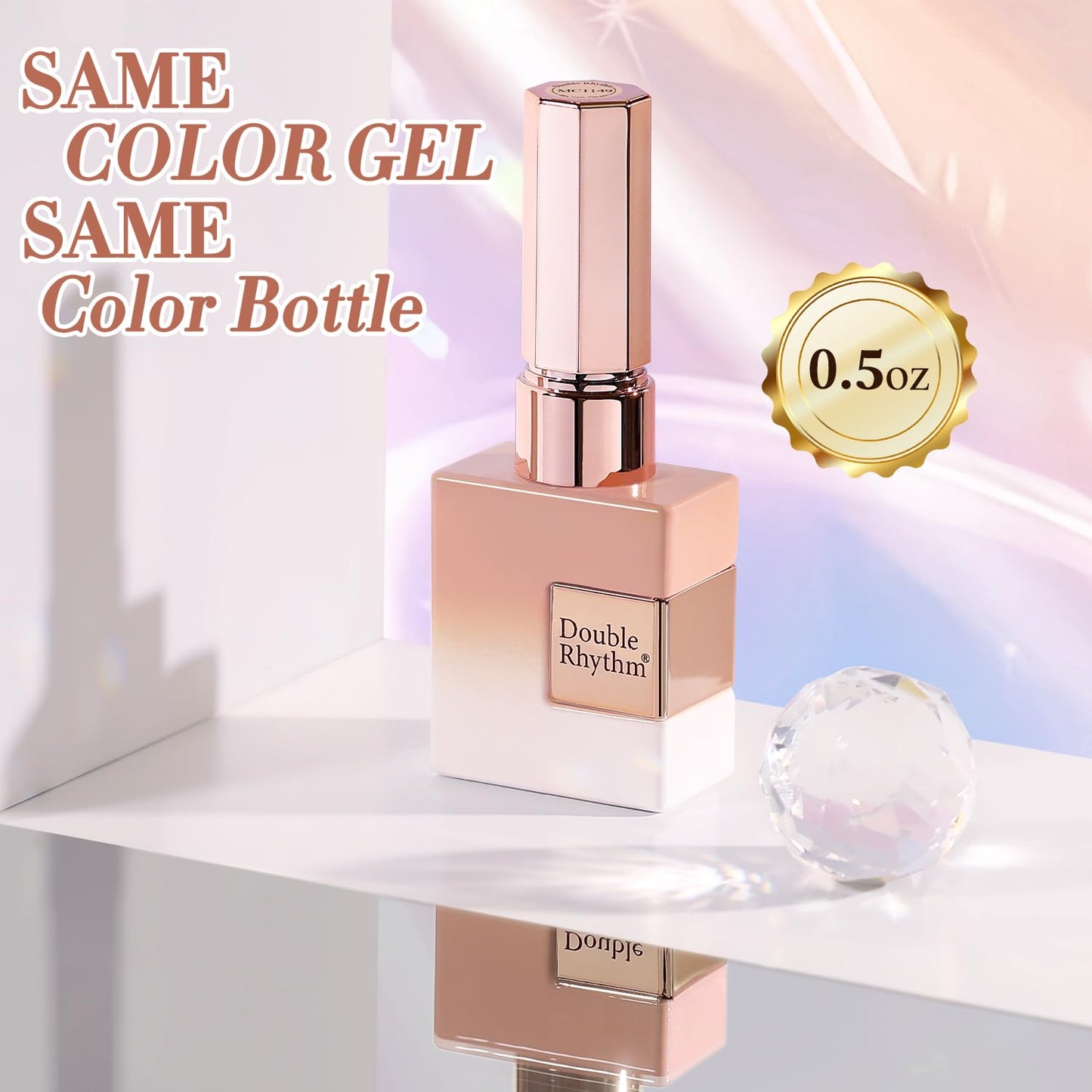 Double Rhythm 15ML Glass Cat Eye Gel Polish with Magnet Same Color Same Bottle Holographic Glitter Shimmer Salon Soak Off Magnetic Nail at Home (Peach Pink-MC1149)