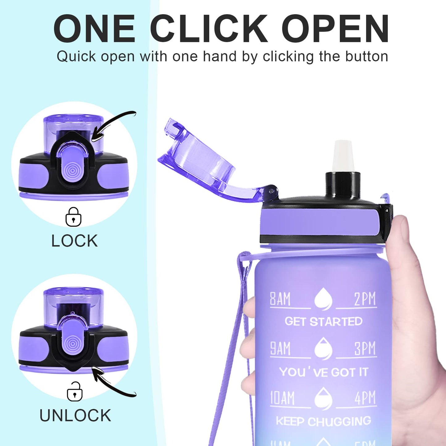 Enerbone 32 oz Water Bottle, Leakproof BPA & Toxic Free, Motivational Water Bottle with Times to Drink and Straw, Fitness Sports Water Bottle with Strap for Office, Gym, Outdoor Sports