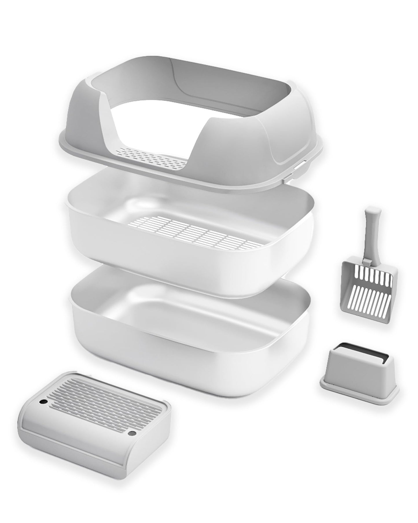 DOWANQO Stainless Steel Sifting Litter Box with Lid, Metal Litter Pan Tray with Scoop for Big Cats & Multi Cat, Extra Large Cats Litterbox Odor Control, Easy Clean (with Enclosure & Step, X-Large)