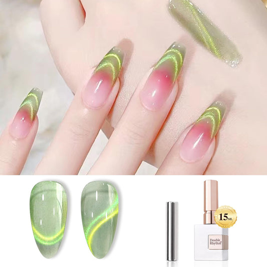 Double Rhythm 0.5 OZ Cat Eye Gel Polish with Magnet 15ML Holographic Glitter Shimmer Translucent Jelly Color Magnetic Nail Polish Salon DIY at Home (MC1017)