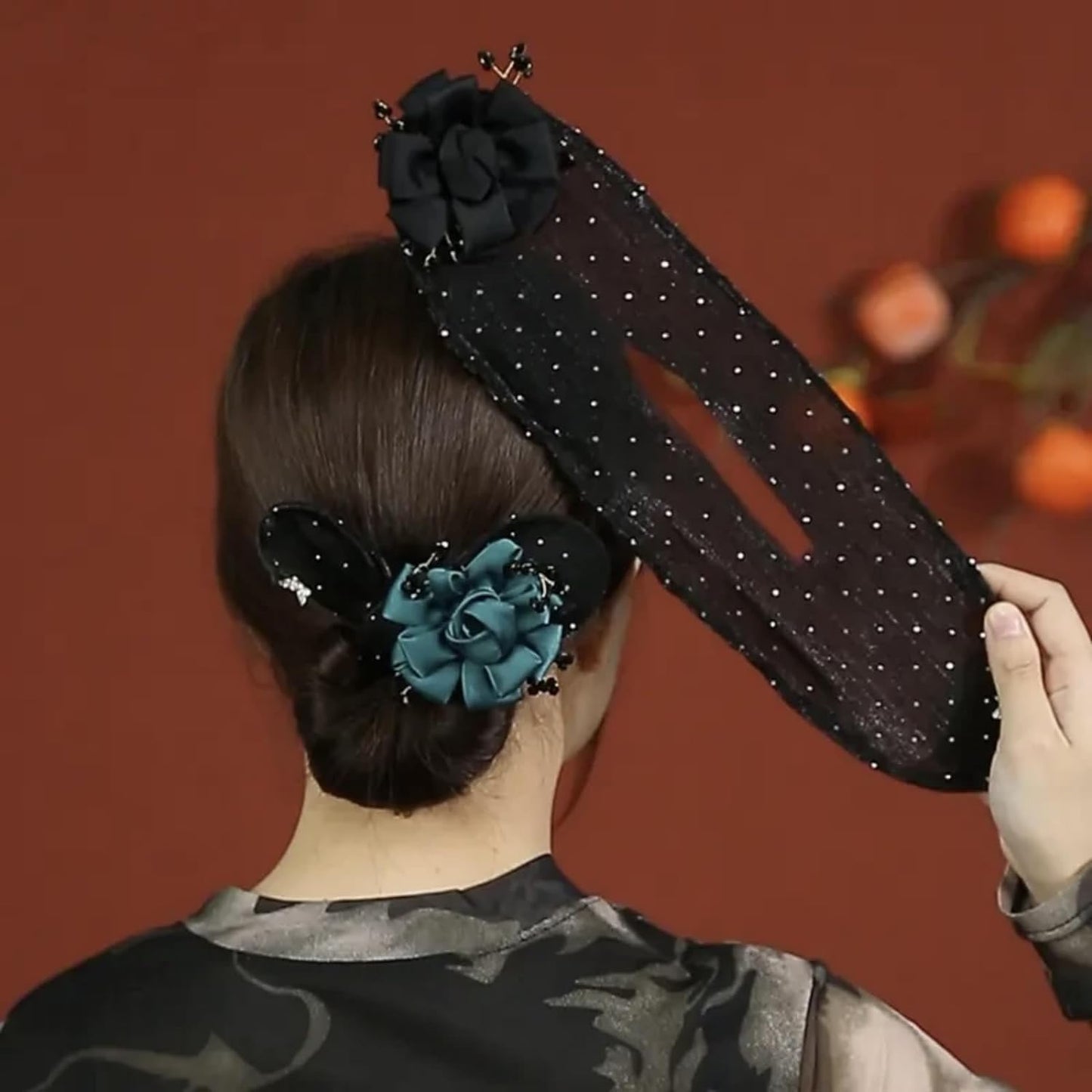 Easy Snap Roll Hair Clips, Butterfly Hair Bun Maker Set with Embroidered Flowers (6Pcs)