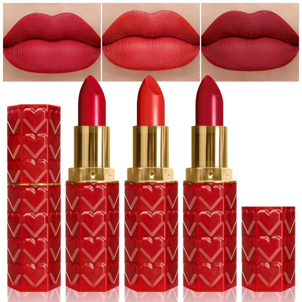 3 Pcs Matte Velvet Lipstick for Women Set,Nude Long Lasting Matte Lip Stick 24H Waterproof for Girls Natural Lip Makeup,Matte Non-Stick Lipstick Makeup for Women,labiales magicos 24 horas originales