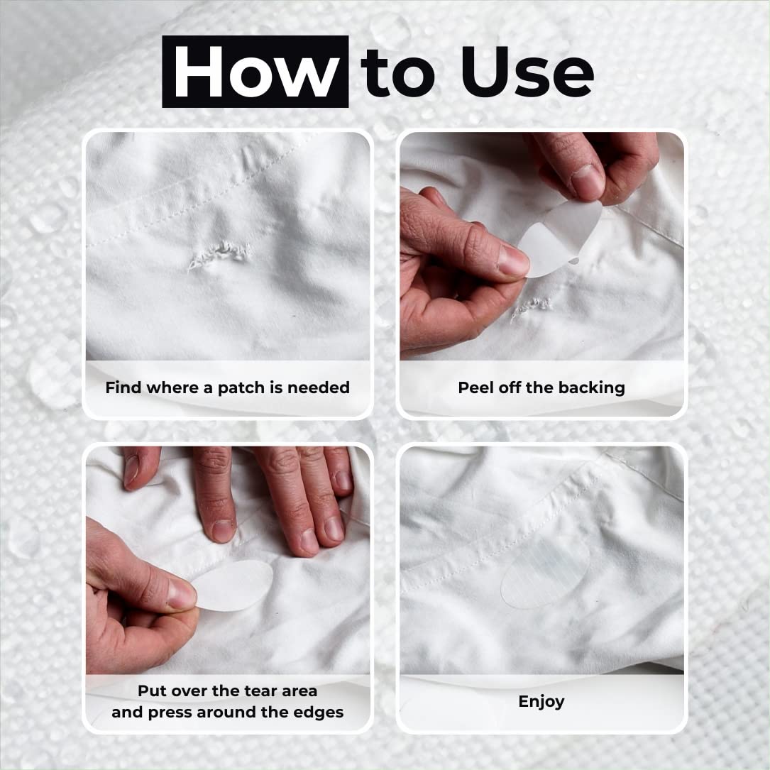 Down Jacket Repair Patches | Pre-Cut, Self-Adhesive, Soft, Waterproof, Tear-Resistant Rip-Stop Nylon Fabric to Fix Holes in Clothing, Sleeping Bags, Ski Pants (11 Pieces, White)