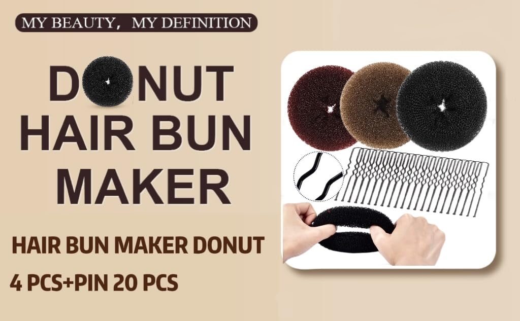 Donut Hair Bun Maker - 4pcs Hair Bun Maker for Kids Easy Ballet and Sock Buns 20pcs Bobby Pins Black