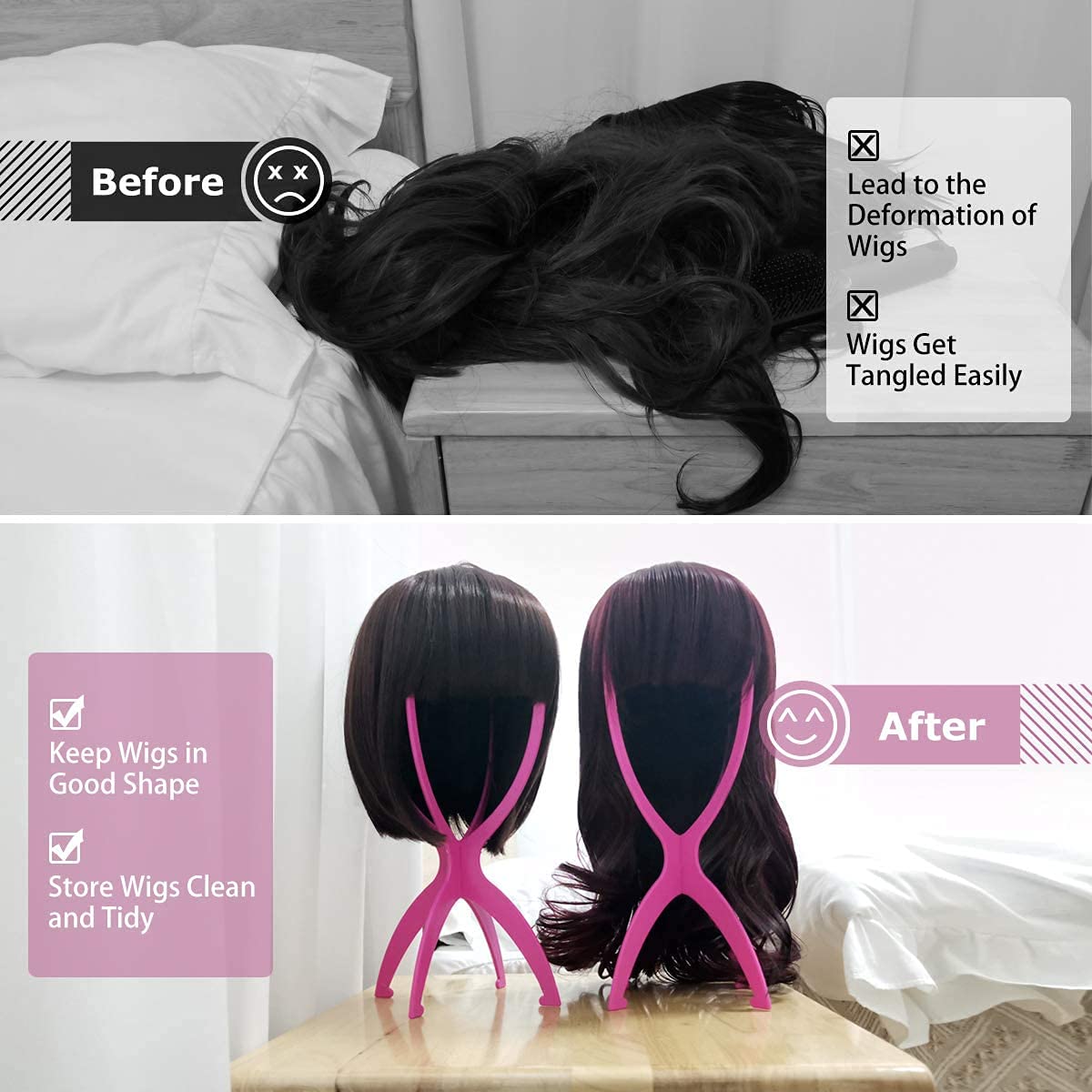 Dreamlover Wig Head Stand, Wig Holder, Hot Pink, 3 Packs