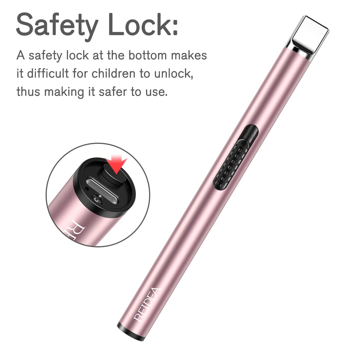 Electric Lighter 2 Pack REIDEA S4 Pro USB Rechargeable Safety Lock with LED Battery Indicator Flameless Windproof Arc Plasma Lighter for Candle, Fireworks (Rose Gold)