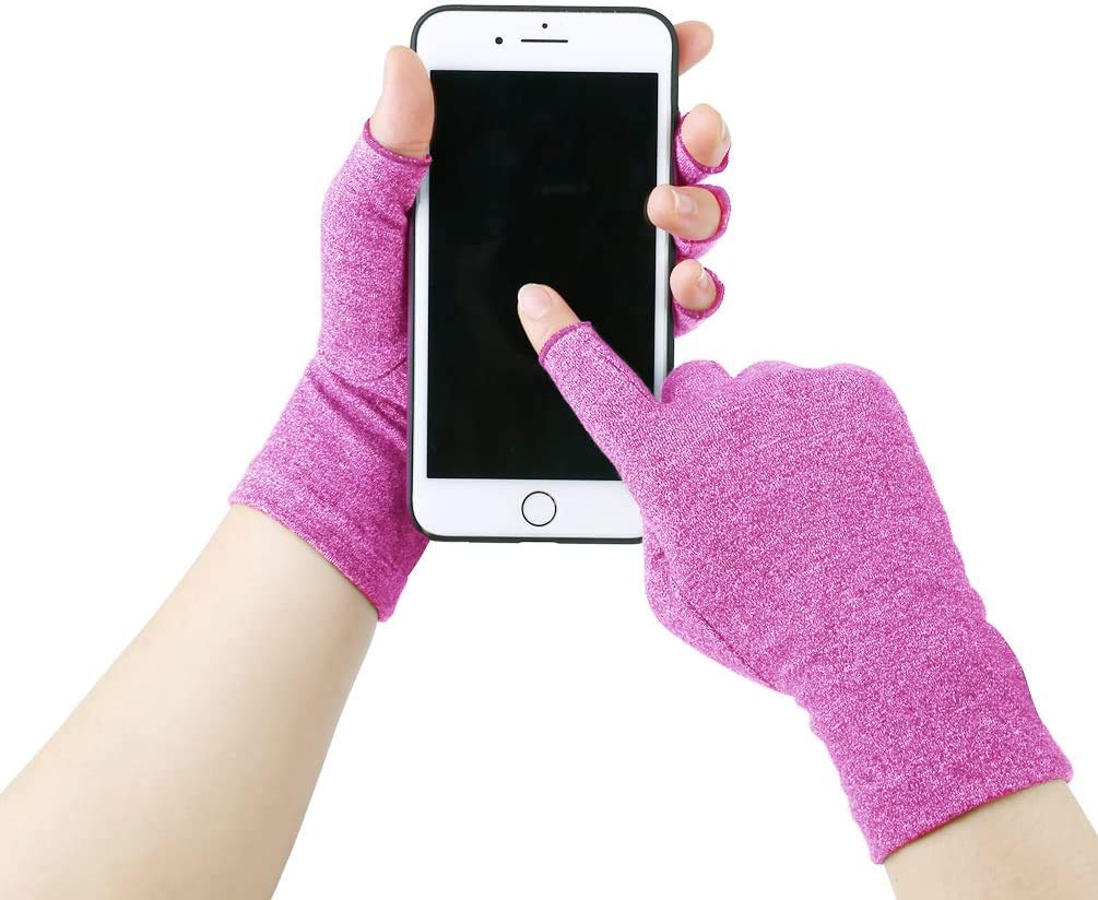 Duerer Arthritis Compression Gloves Women Men for RSI, Carpal Tunnel, Rheumatiod, Tendonitis, Fingerless Gloves for Computer Typing and Dailywork (Purple, S)