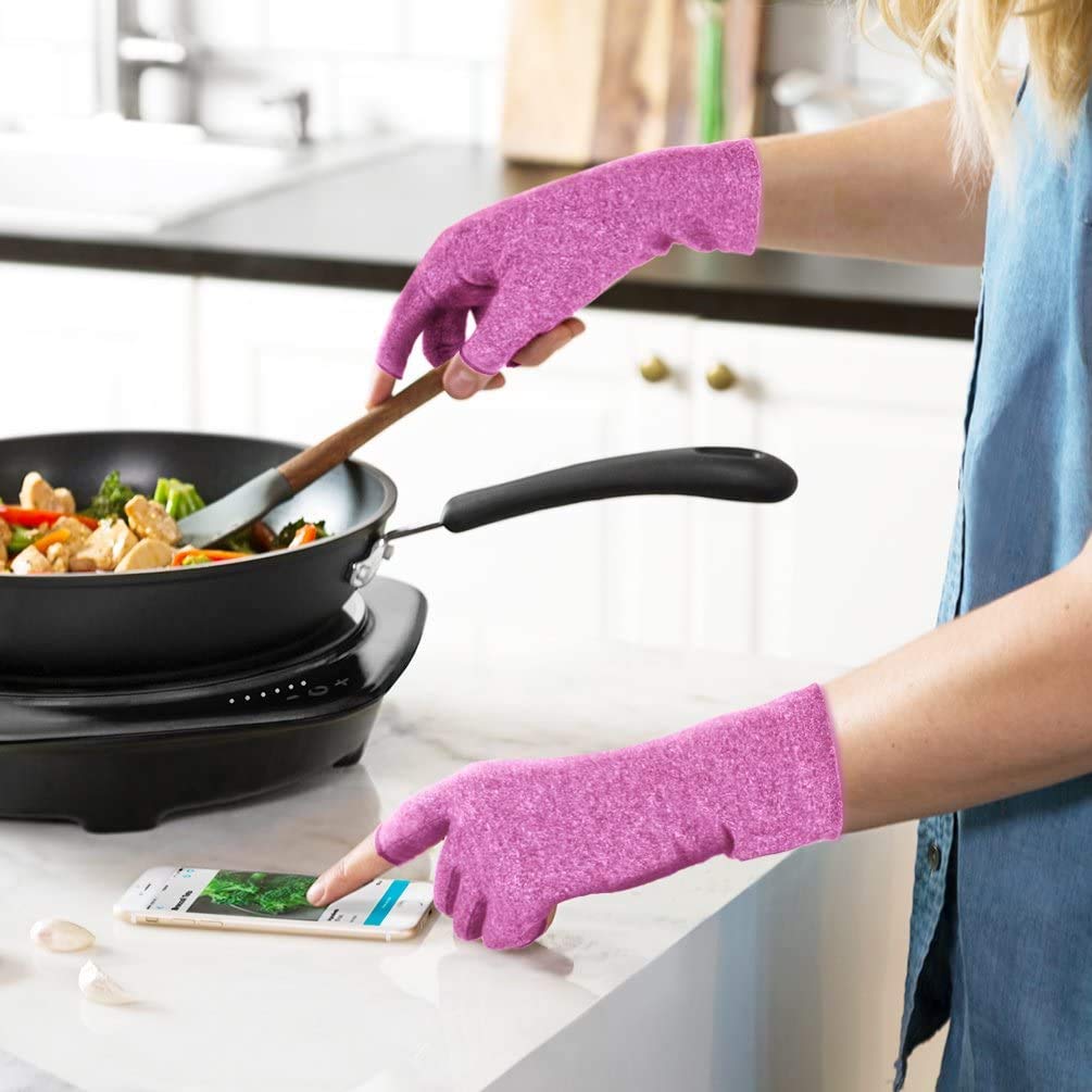Duerer Arthritis Compression Gloves Women Men for RSI, Carpal Tunnel, Rheumatiod, Tendonitis, Fingerless Gloves for Computer Typing and Dailywork (Purple, S)