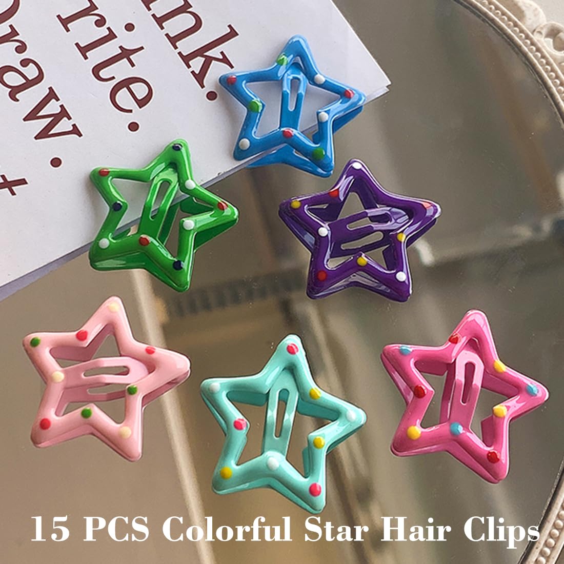 15 PCS Metal Hair Barrettes - Non-Slip 1.22" Star Snap Hair Clips for Girls, Women, and Children - Multicolor Hair Accessories