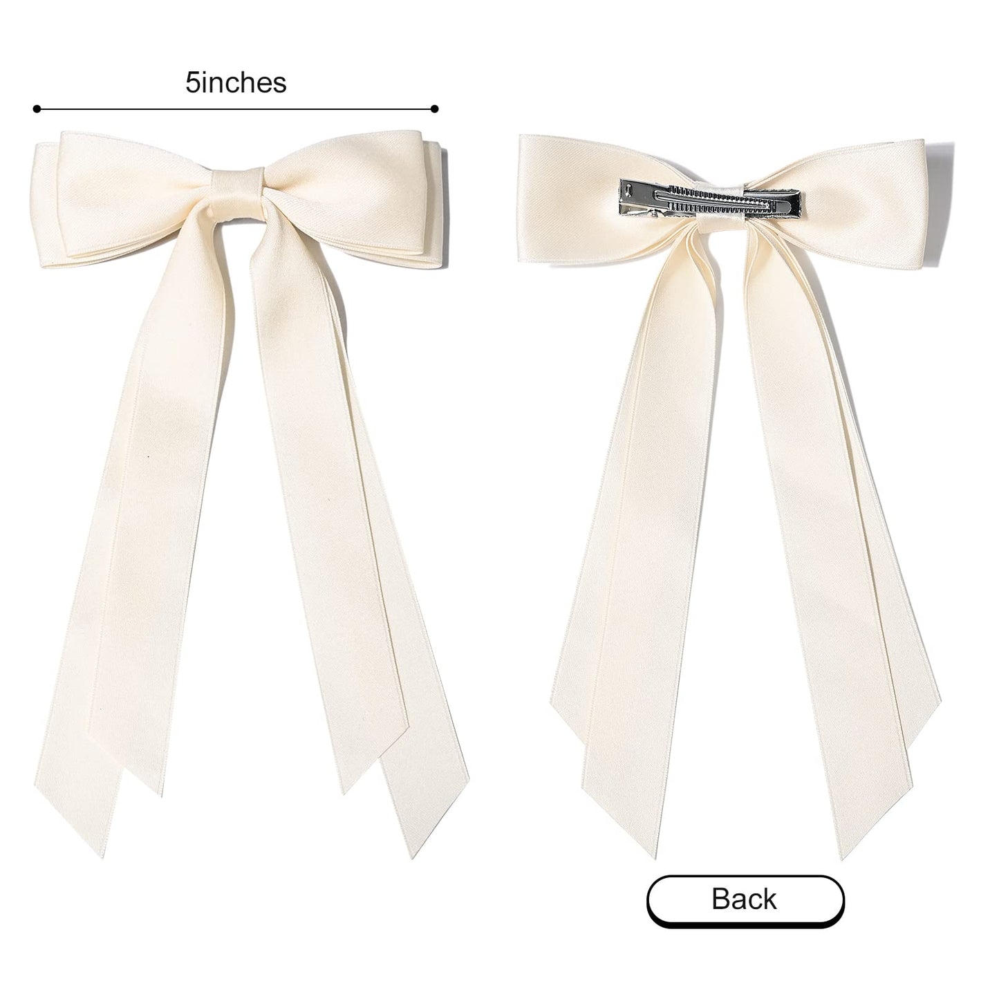 2PCS Silky Satin Hair Bows Hair Clip Beige Hair Ribbon Ponytail Holder Accessories Slides Metal Clips Hair Bow for Women Girls Toddlers Teens Kids