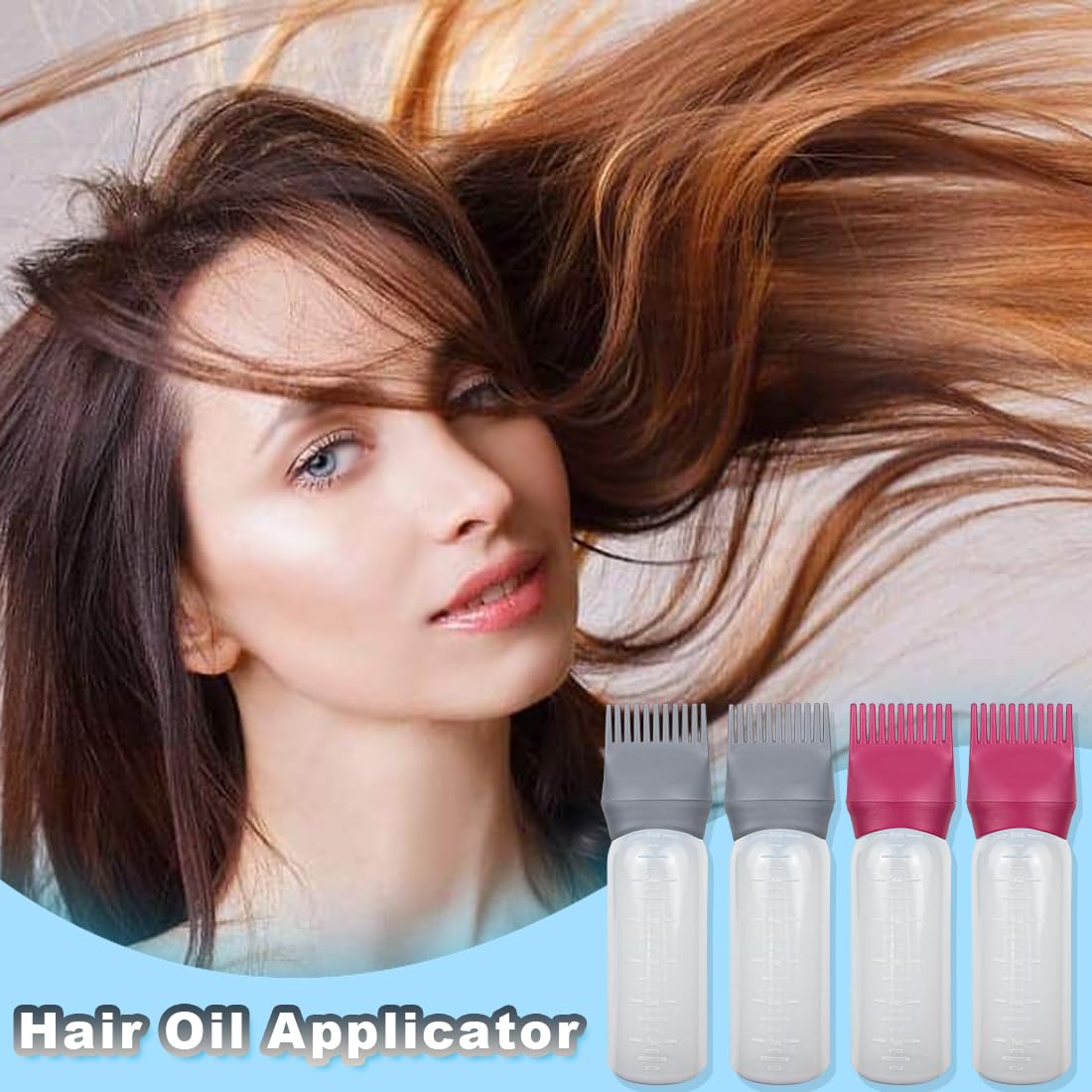 ELANE 4 Pack Root Comb Applicator Bottle, Oil Comb Applicator for Hair Dye, Shampoos, Salons. (Grey+Red)