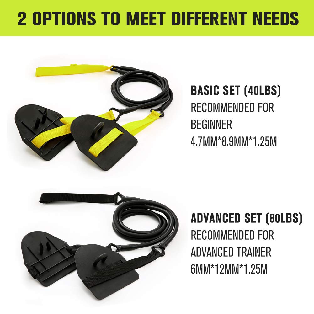 Dryland Powercord with Paddles,Swimming Arm Strength Trainer, Professional Freestyle Swimming Resistance Exercise Bands Set