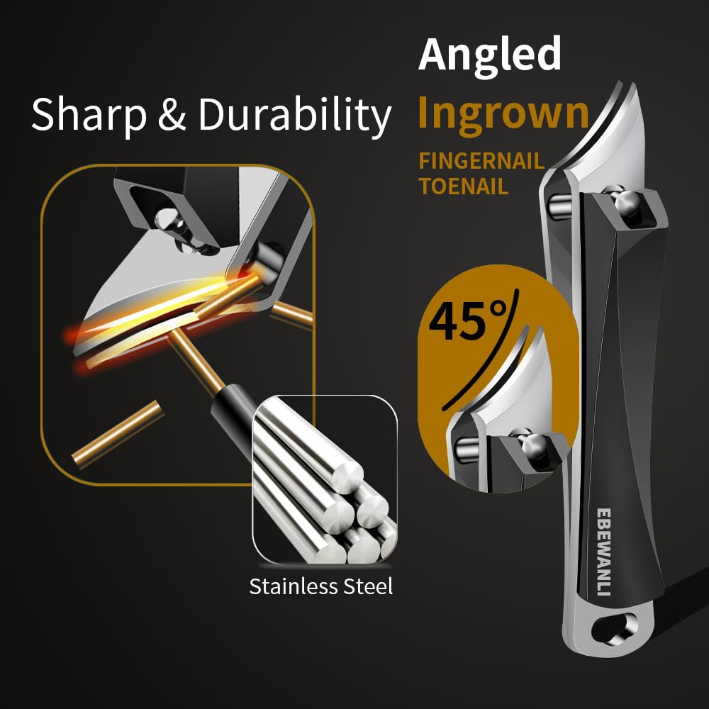 EBEWANLI Ingrown Nail Clippers, Slanted Curved Blade Toe Nail Clippers for Ingrown Toenails & Fingernail, Stainless Steel Toenail Clippers Cutter, Angled Nail Clippers for Seniors, Men, Women