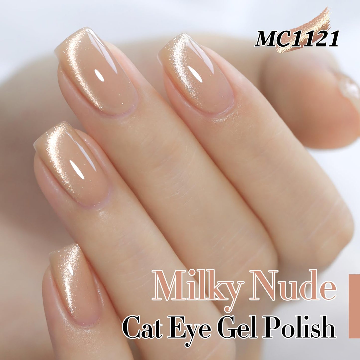 Double Rhythm 15ML Ice Glass Cat Eye Gel Polish with Magnet Holographic Glitter Shimmer Translucent Sheer Color Salon Soak Off Magnetic at Home (Milky Nude-MC1121)