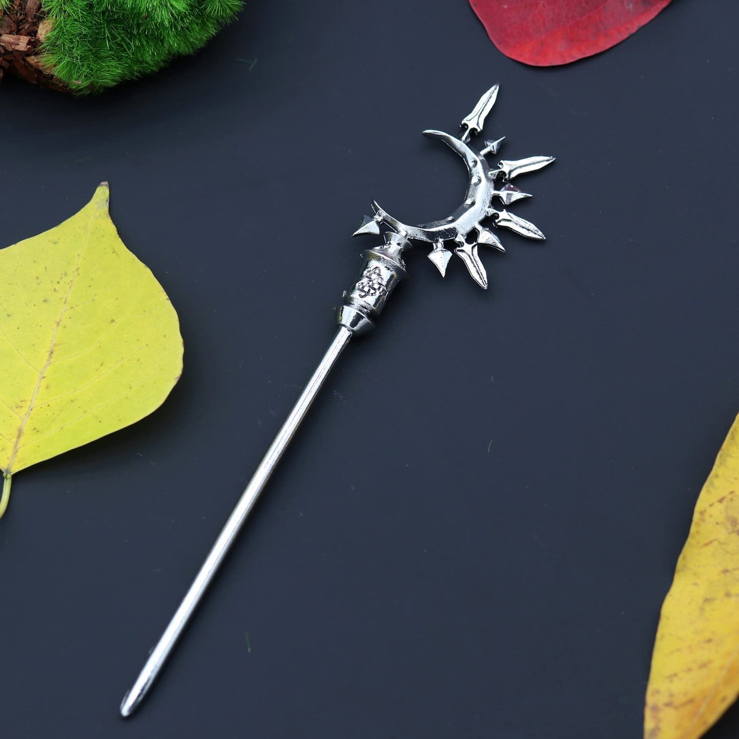 2pcs Sword Moon Hair Styling Pins Black Wicca Witch Hair Slide Renaissance Festival Hair Acceossories for Women Hair Stick Antique Silver Plated