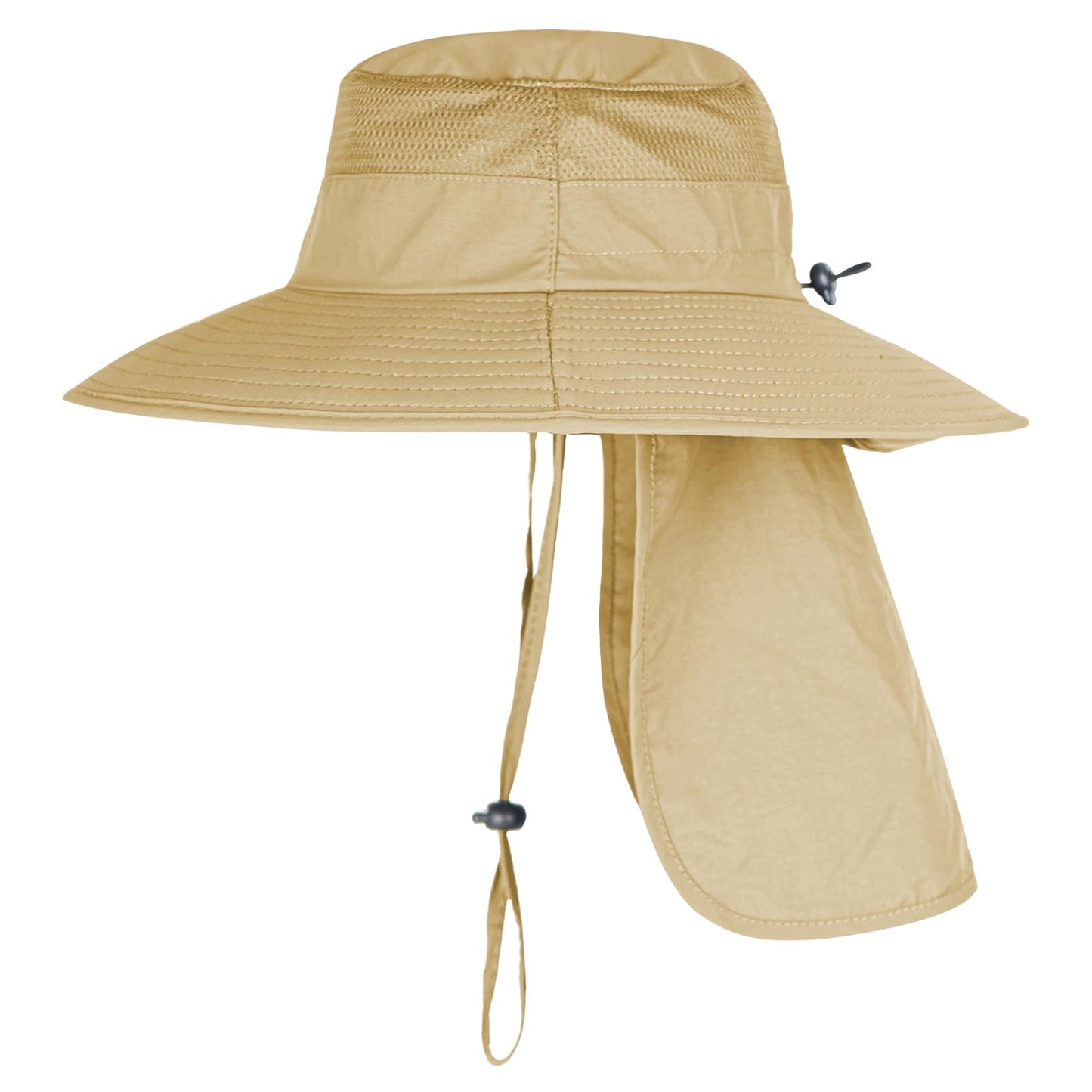 2Pack Sun Hats for Men Women Fishing Hat UPF 50+ Breathable Wide Brim Bucket Hats Summer UV Protection Safari Hat with Neck Flap Black/Khaki
