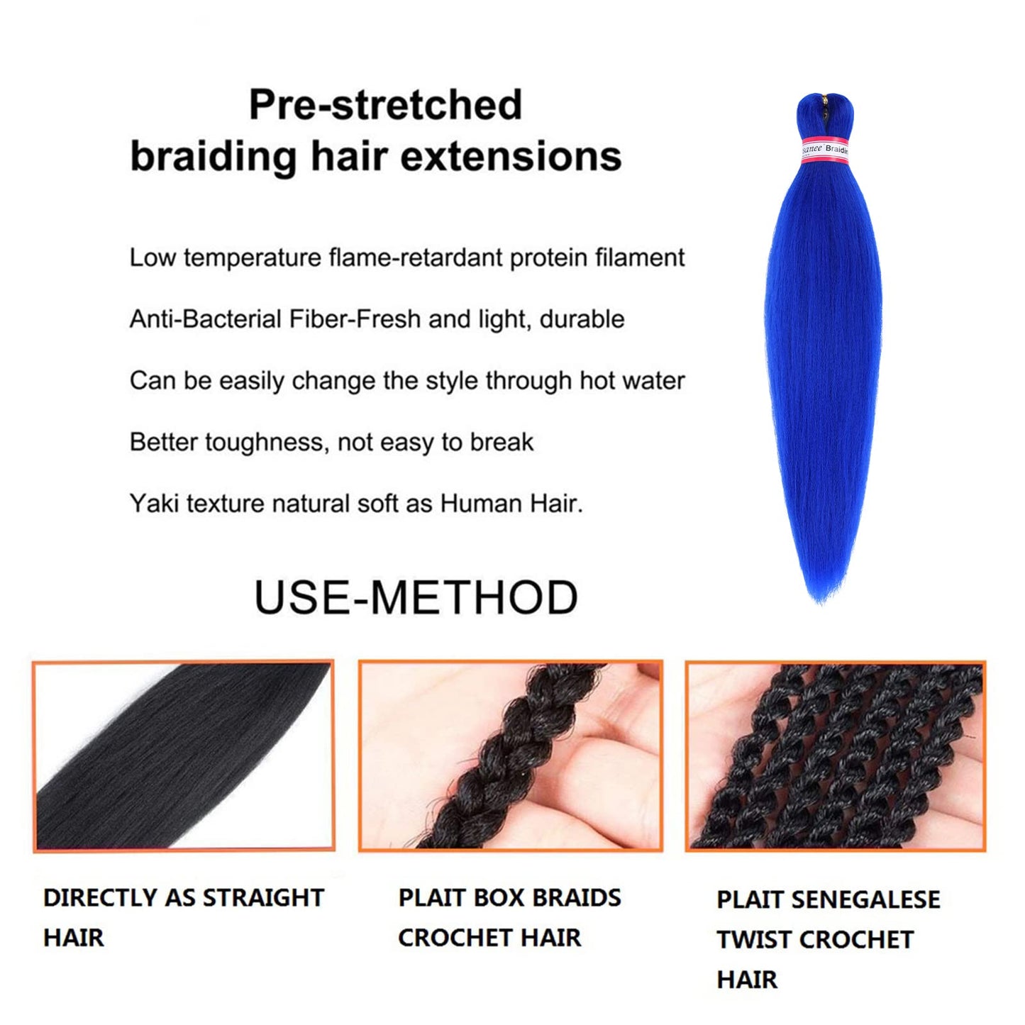 Dorsanee Blue Braiding Hair Pre Stretched 20 Inch 3 Packs Professional Easy Braiding Hair for Crochet Braids Twists Locs Hair Soft Yaki Texture Hot Water Setting Synthetic Hair Extensions