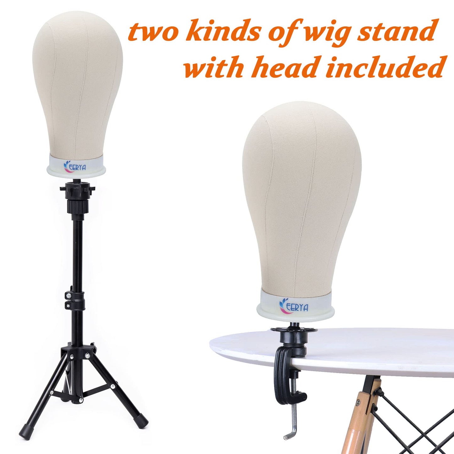 EERYA 22 Inch Wig Head Stand - Tripod Wig Mannequin for Styling, Displaying - Light Brown