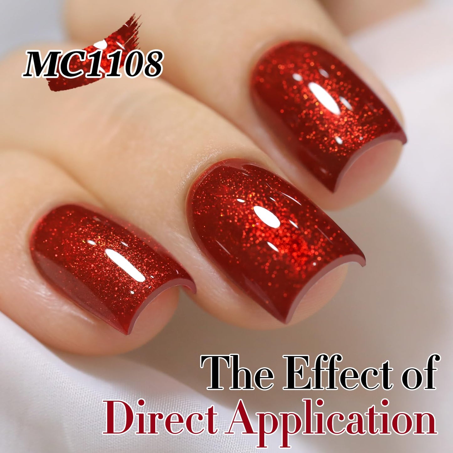 Double Rhythm 15ML Ice Glass Cat Eye Gel Polish with Magnet Holographic Glitter Shimmer Translucent Sheer Color Salon Soak Off Magnetic Nail at Home (Red Glitter-MC1108)