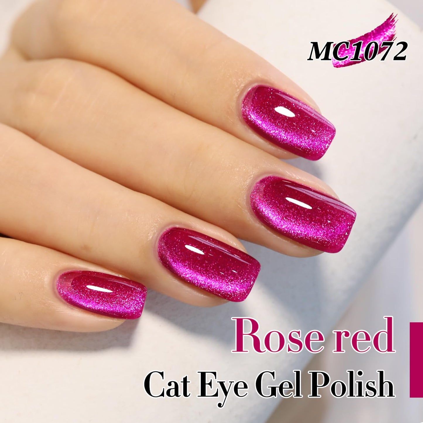 Double Rhythm 15ML Ice Glass Cat Eye Gel Polish with Magnet Holographic Glitter Shimmer Translucent Sheer Color Salon Soak Off Magnetic at Home (Purple Red-MC1072)