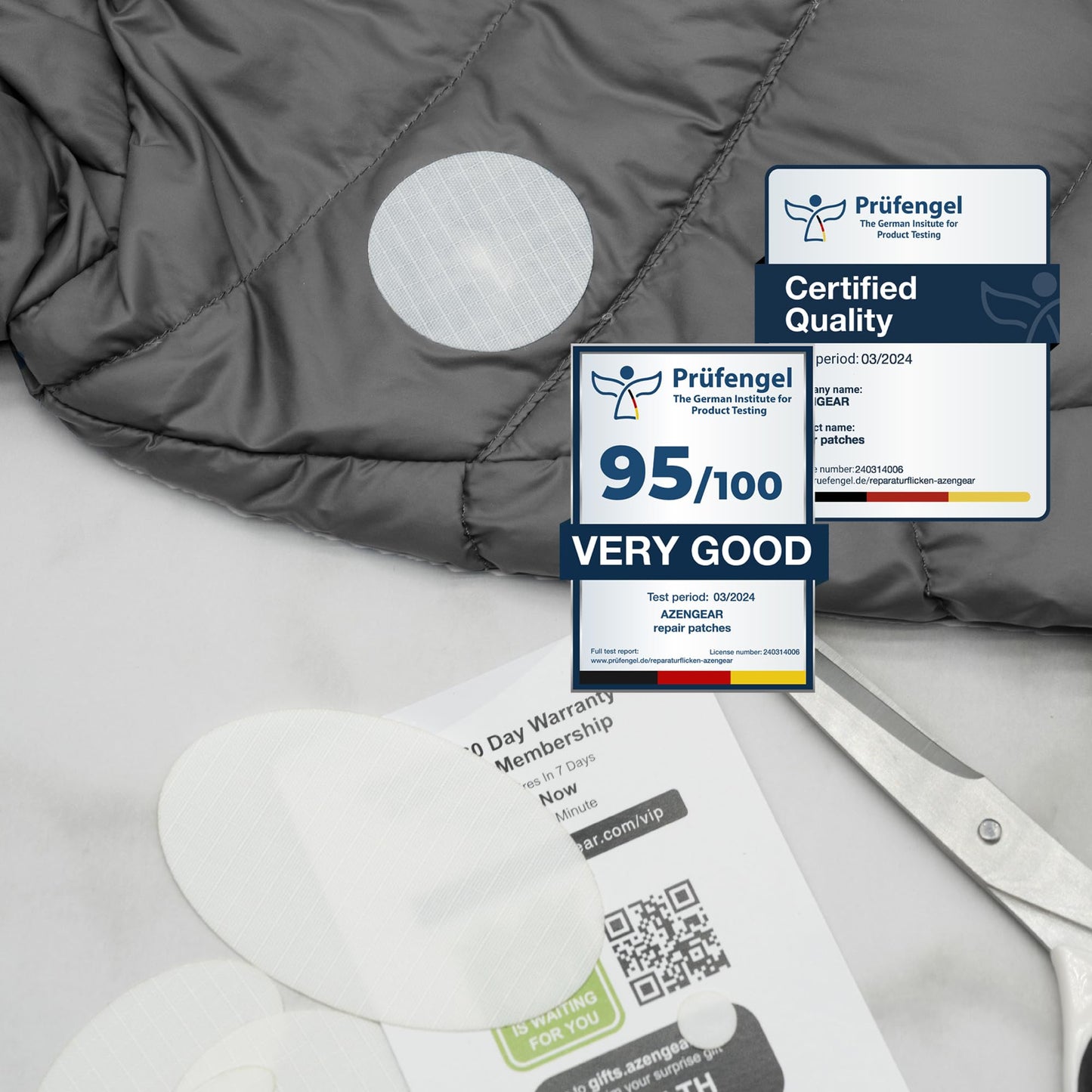 Down Jacket Repair Patches | Pre-Cut, Self-Adhesive, Soft, Waterproof, Tear-Resistant Rip-Stop Nylon Fabric to Fix Holes in Clothing, Sleeping Bags, Ski Pants (11 Pieces, White)